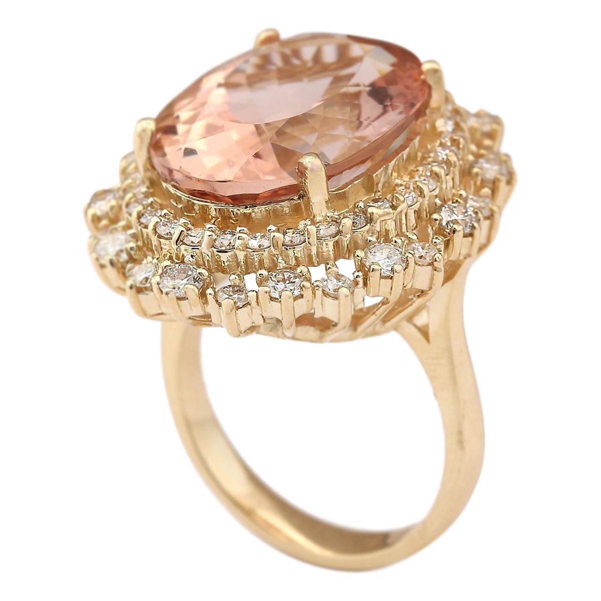 Morganite Diamond Ring In 14 Karat Yellow Gold For Sale at 1stDibs