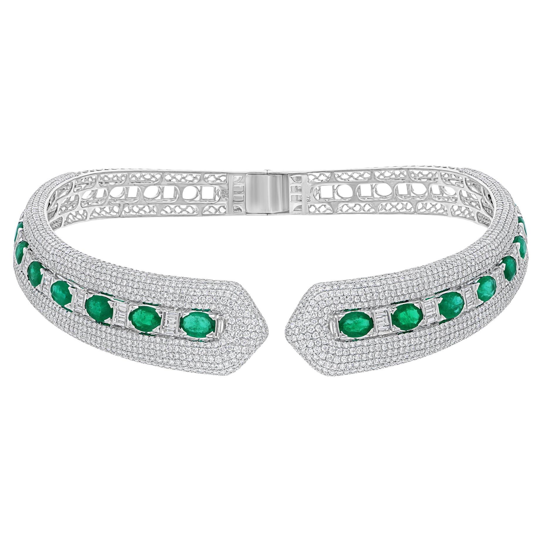 13.70 Quilates Esmeralda de Zambia Collar Gargantilla 19 Quilates Diamante 14k Oro Blanco