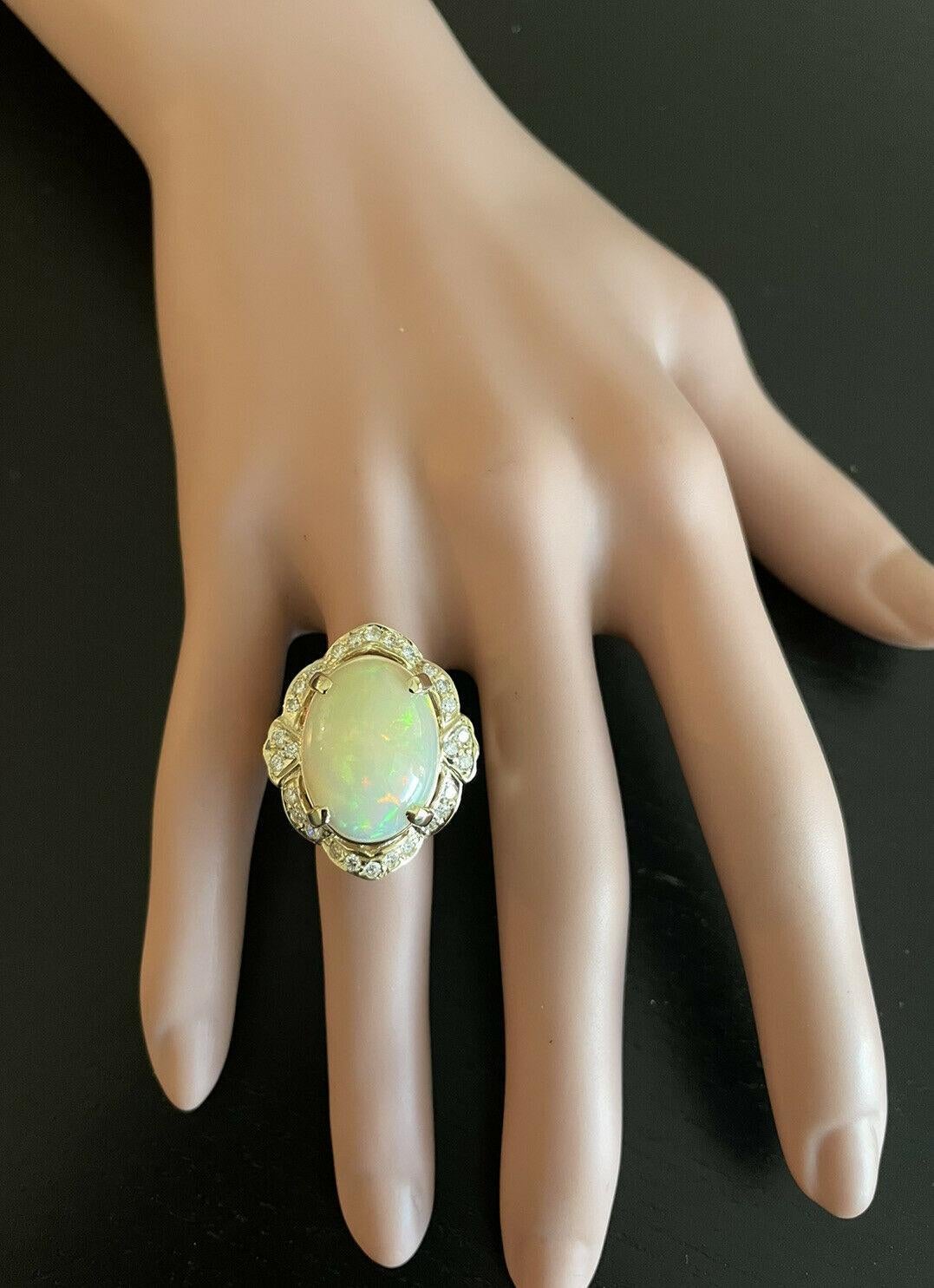 13.70ct Natural Ethiopian Opal and Diamond 14k Solid Yellow Gold Ring For Sale 1