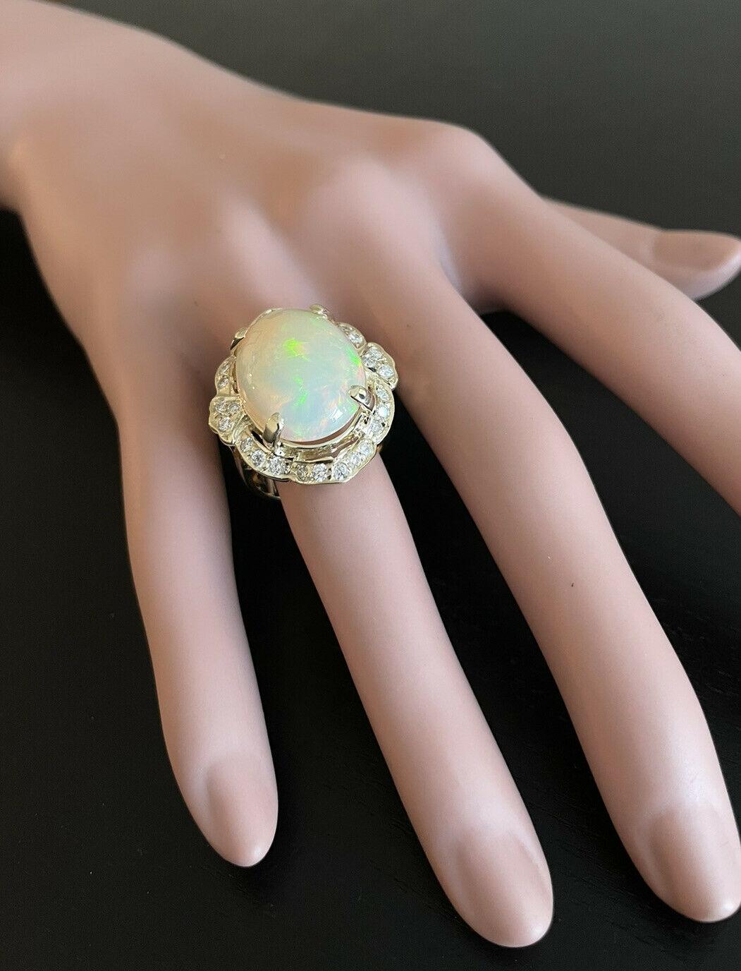 13.70ct Natural Ethiopian Opal and Diamond 14k Solid Yellow Gold Ring For Sale 2