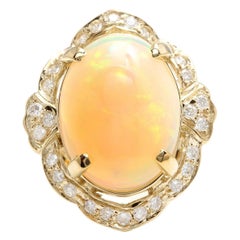 14 Karat massives Gelbgold Ring mit 13,70 Karat natürlichem äthiopischen Opal und Diamant
