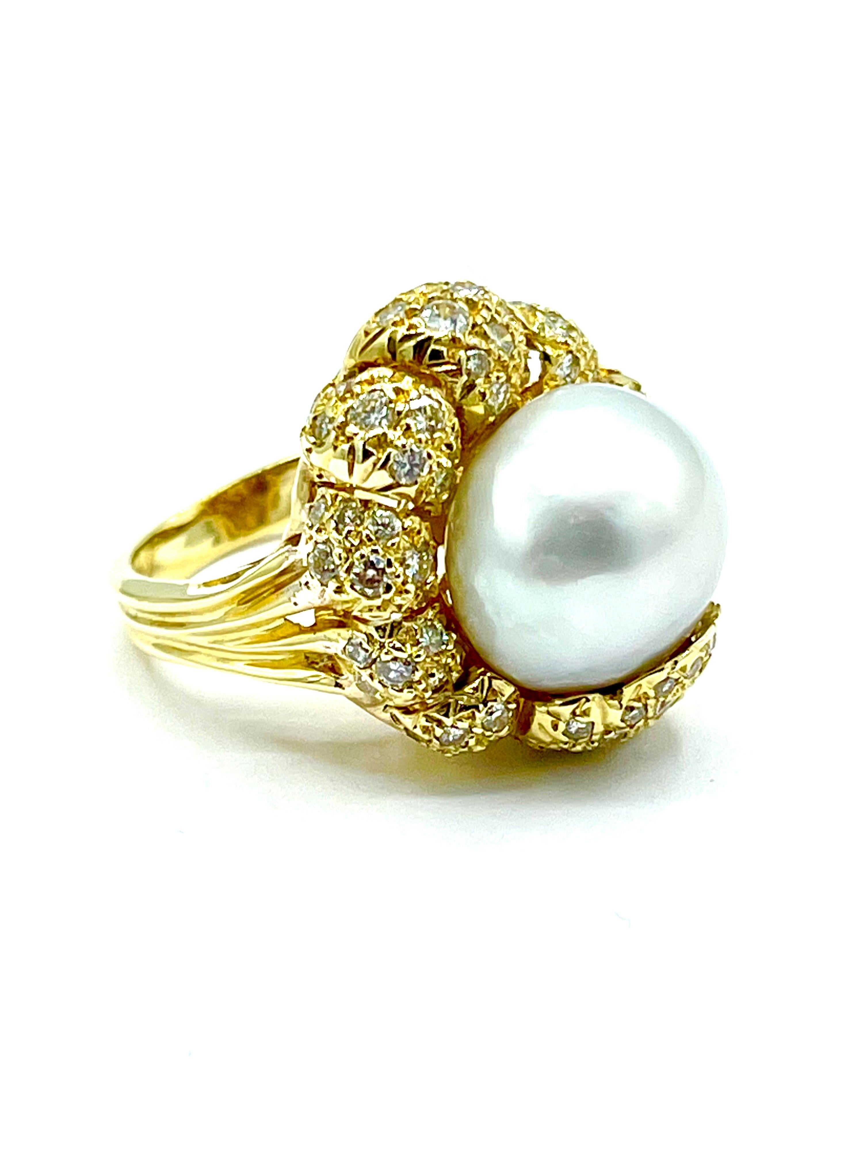 Retro South Sea Pearl and 1.00 Carat Round Brilliant Diamond Fashion Ring For Sale