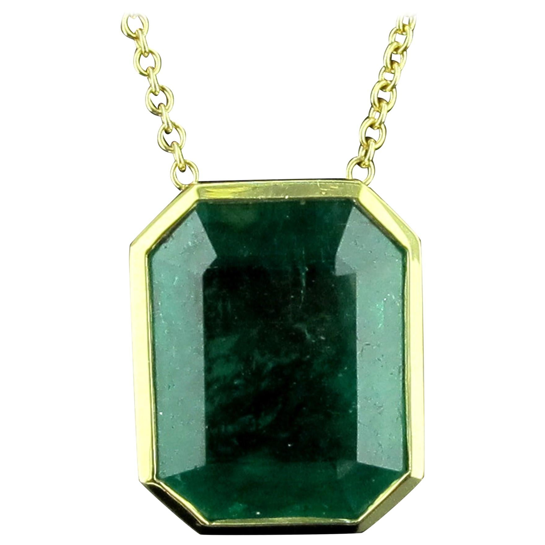 13.71 Carat Emerald Pendant in 18 Karat Yellow Gold