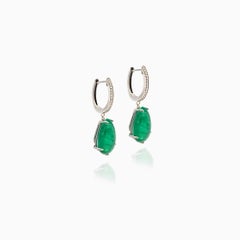 13.72 Carat Emerald and 0.14 Carat Diamond Drop Earrings in 18K White Gold