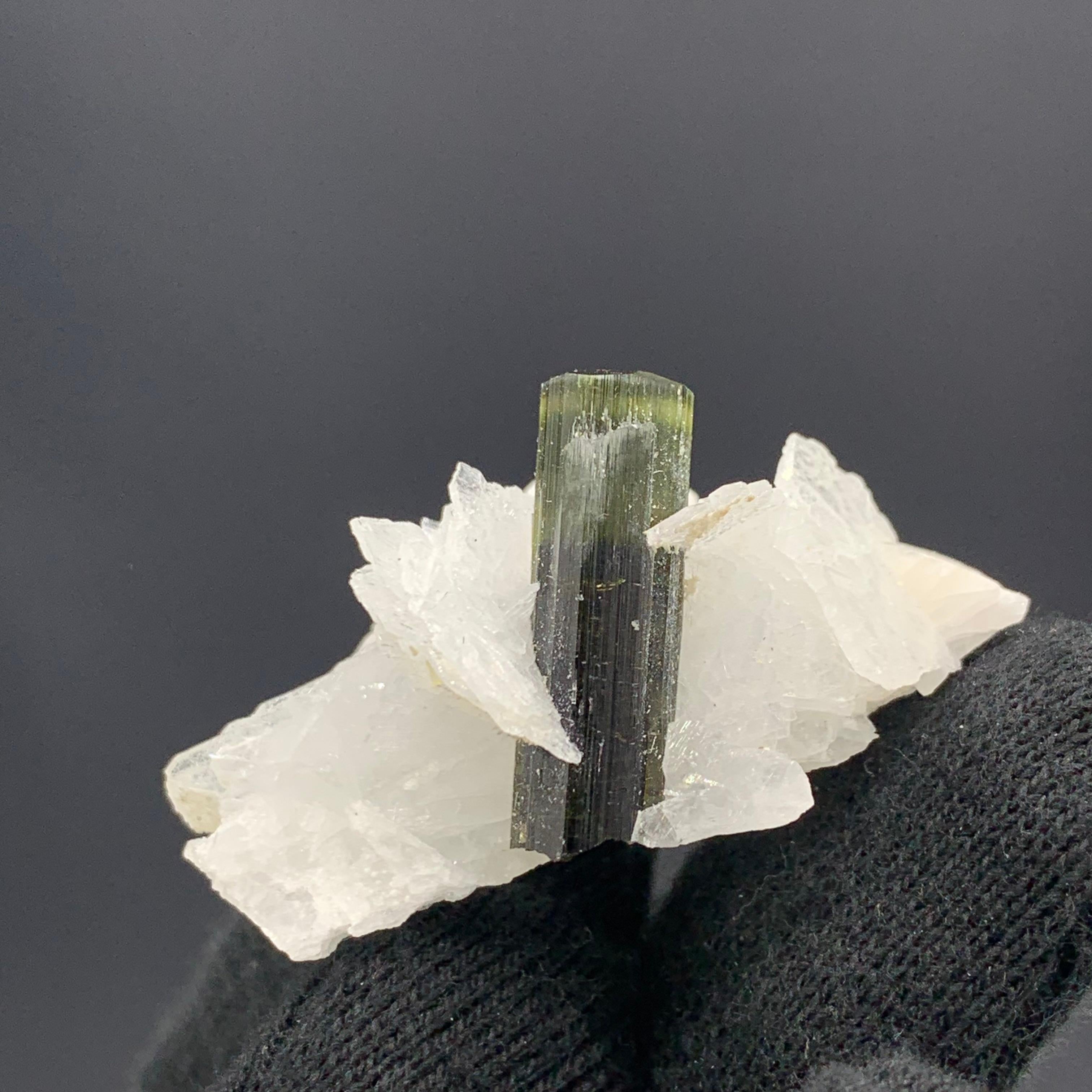 18th Century and Earlier 13.72 Gram Pretty Green Tourmaline Specimen With Albite From Skardu, Pakistan  For Sale
