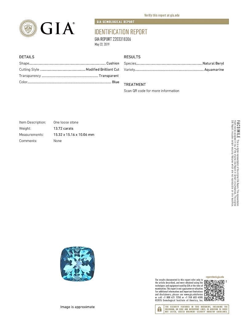 13.72ct Cushion Santa Maria Aquamarine in Diamond Halo Split Shank GIA Certified 1