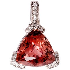 13.73 Carat Pink Tourmaline and .29 Carat Diamond 14 Karat White Gold Pendant
