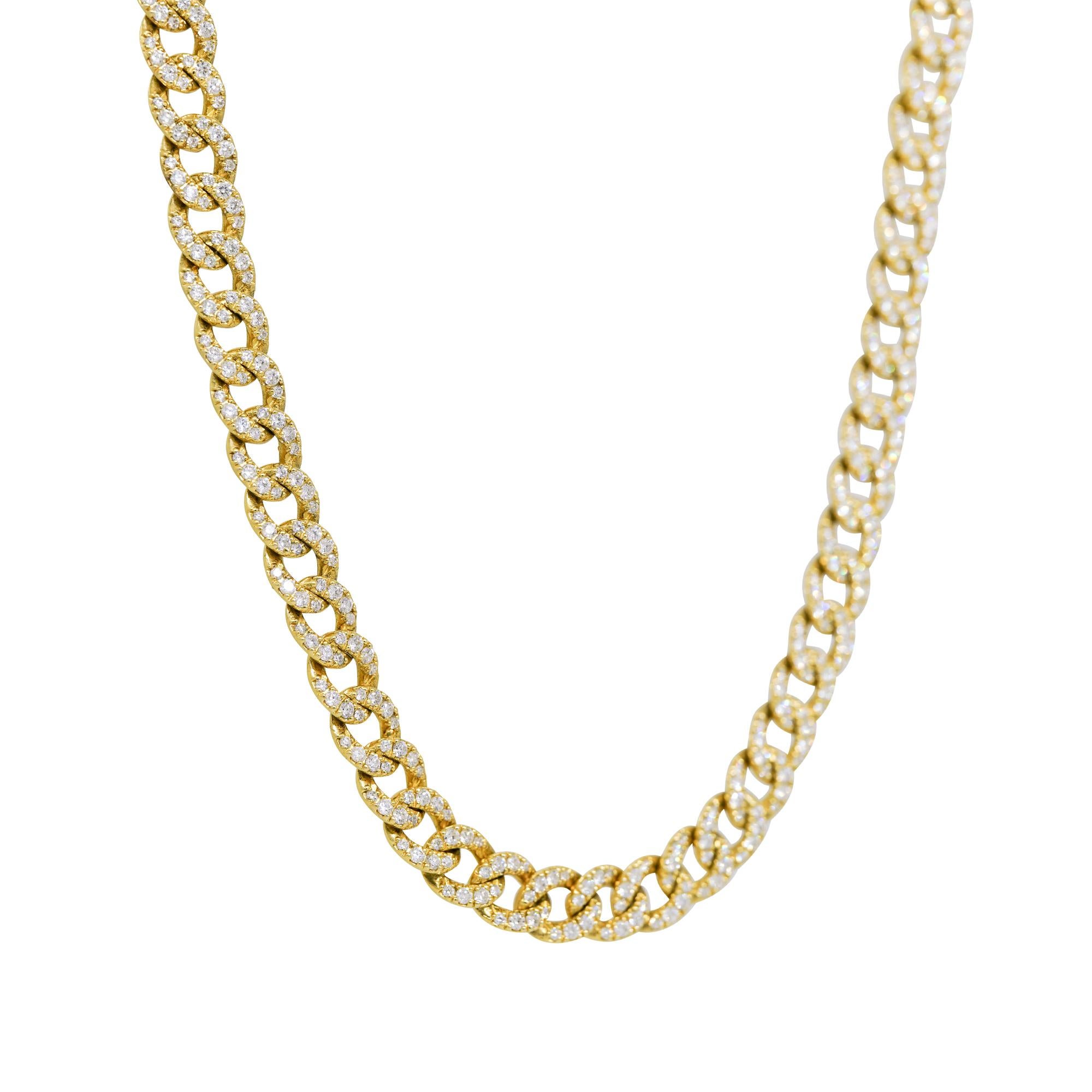 Natürliche 13,74 Karat Diamant Pave kubanische Gliederkette 14 Karat Halskette auf Lager (Moderne)