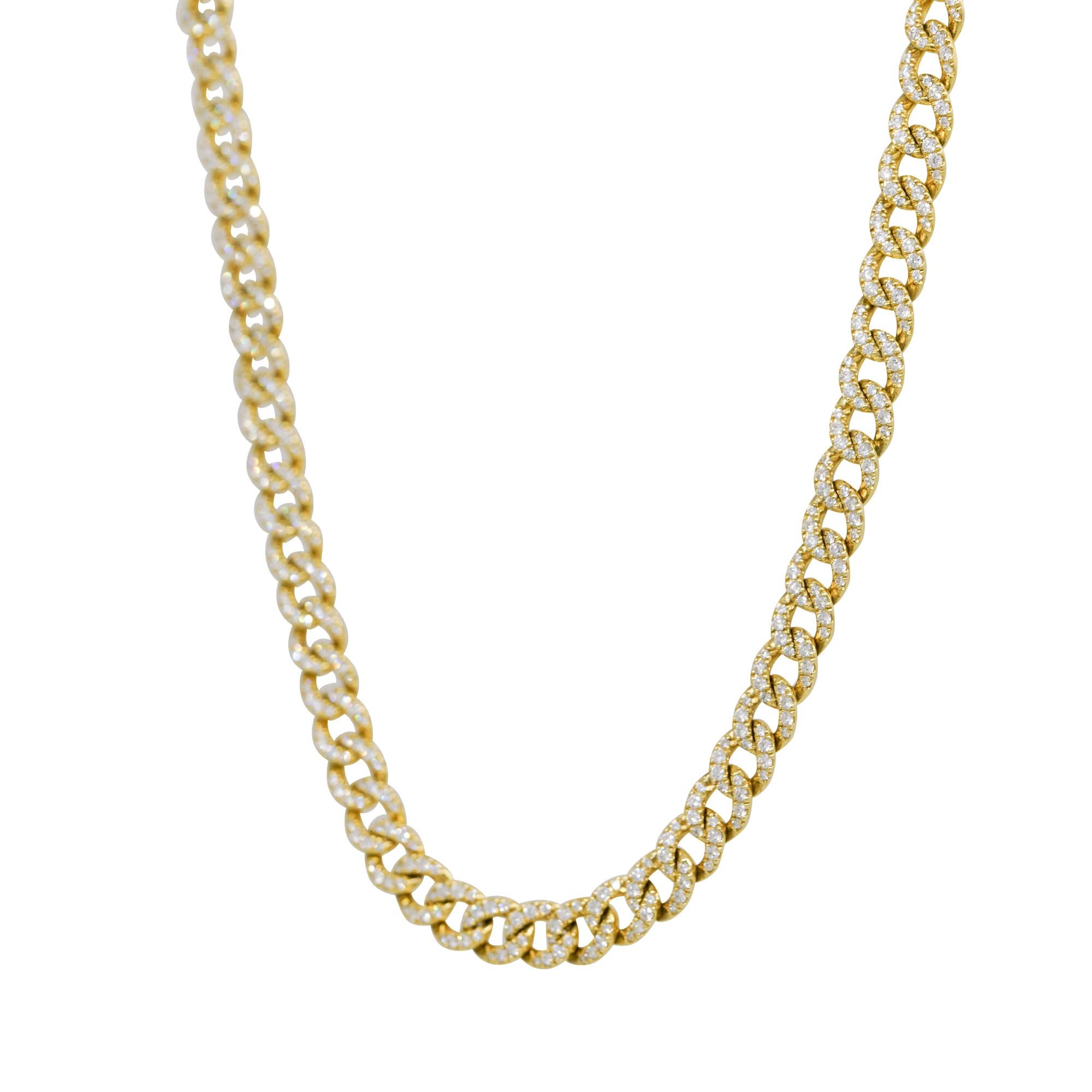 Natürliche 13,74 Karat Diamant Pave kubanische Gliederkette 14 Karat Halskette auf Lager (Rundschliff)