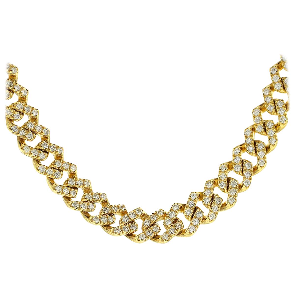 13.74 Carat Diamond Pave Cuban Link Chain Necklace 14 Karat in Stock For Sale