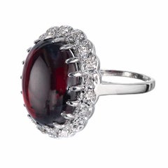 13.75 Carat Oval Garnet Diamond Halo White Gold Cocktail Ring