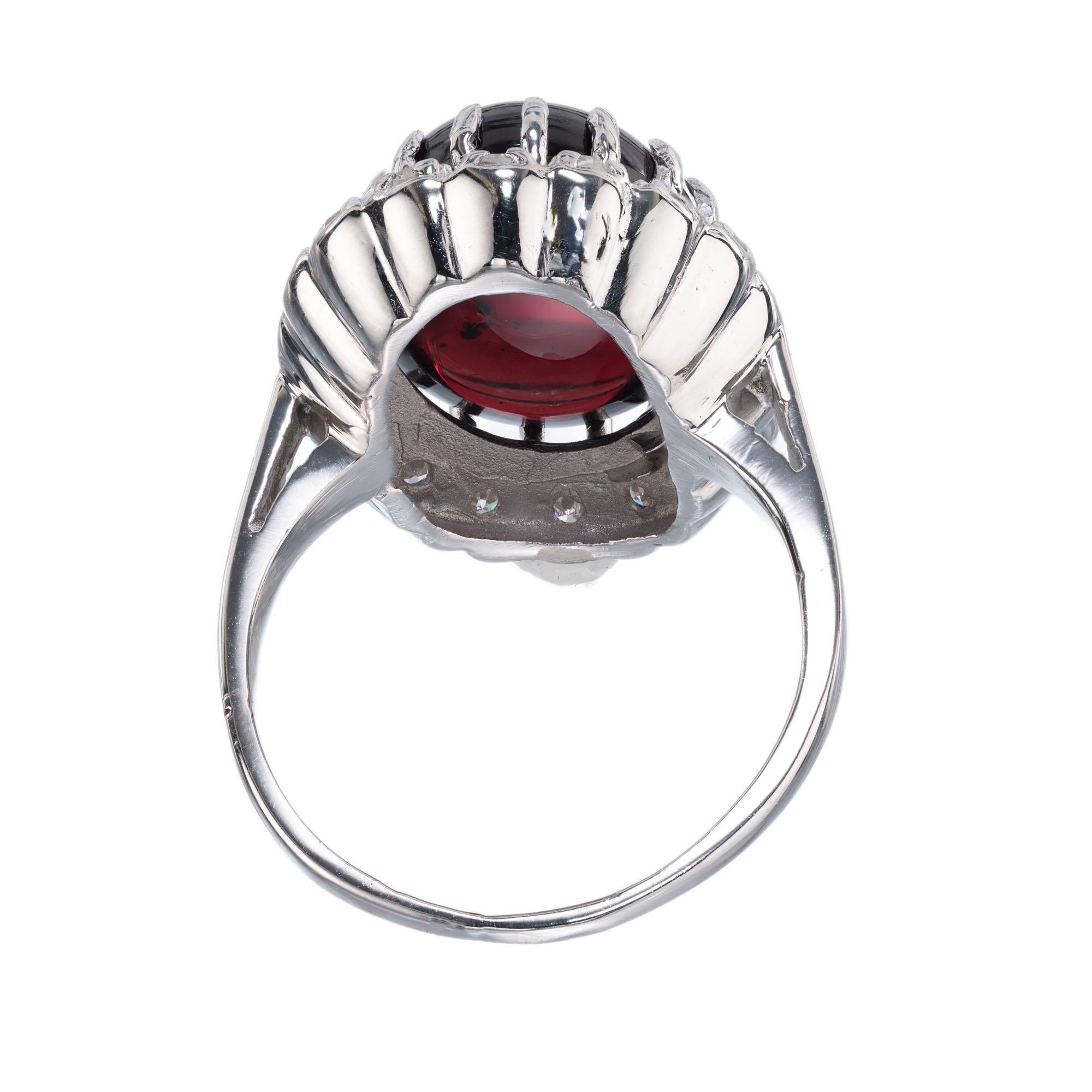 13.75 Carat Oval Garnet Diamond Halo White Gold Cocktail Ring In Good Condition For Sale In Stamford, CT