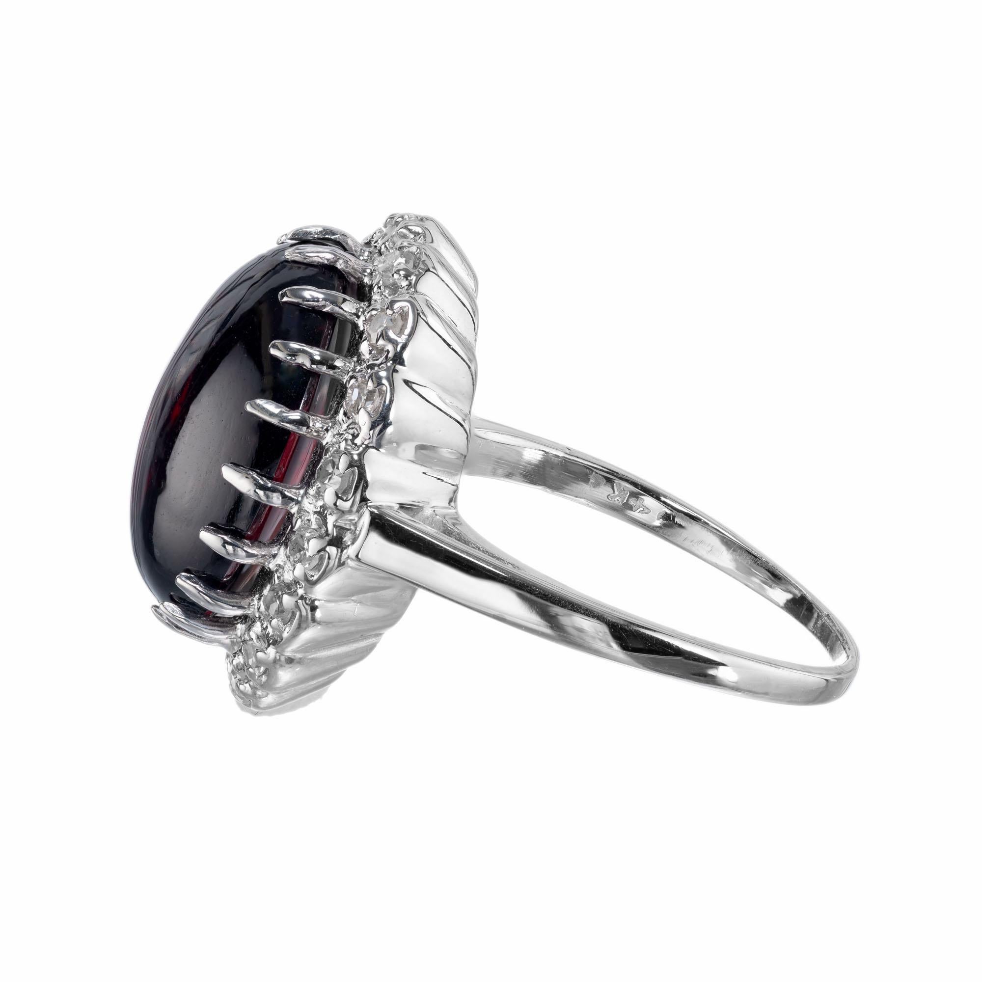 Women's 13.75 Carat Oval Garnet Diamond Halo White Gold Cocktail Ring For Sale