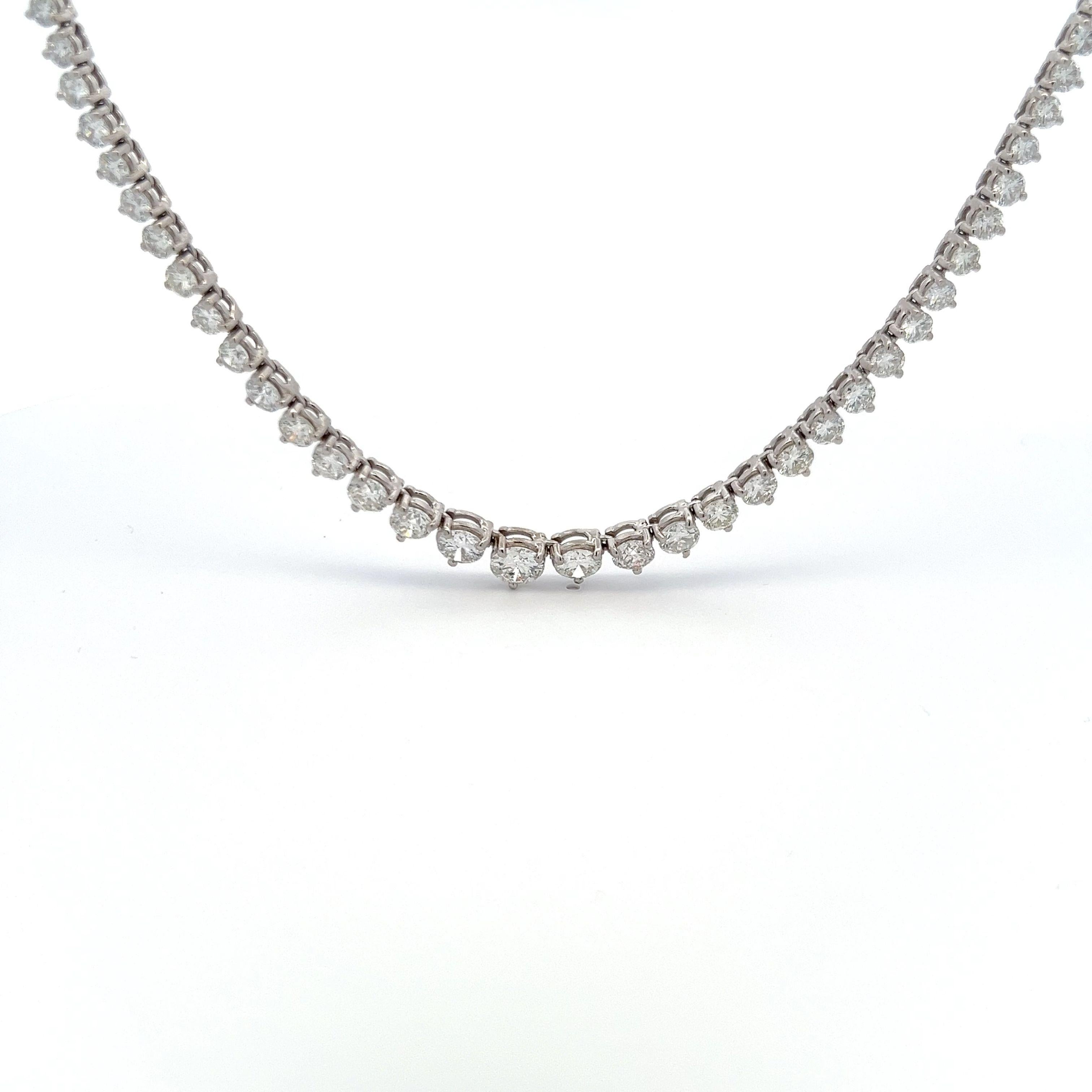 Collana Riviera Tennis in oro bianco 18 carati con diamanti tondi e brillanti da 13,75 carati in vendita 4