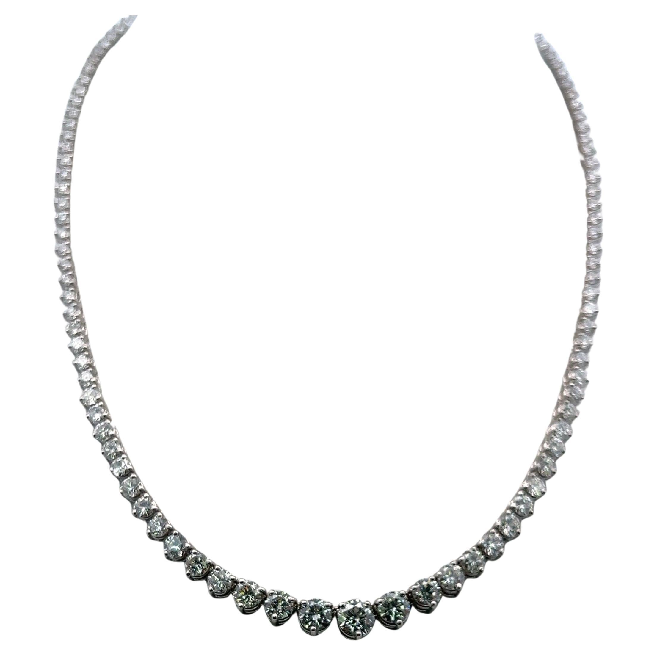 13.75 Carat Round Brilliant Diamond 18 Karat White Gold Riviera Tennis Necklace