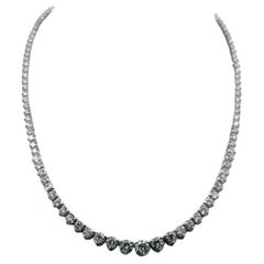 13.75 Carat Round Brilliant Diamond 18 Karat White Gold Riviera Tennis Necklace