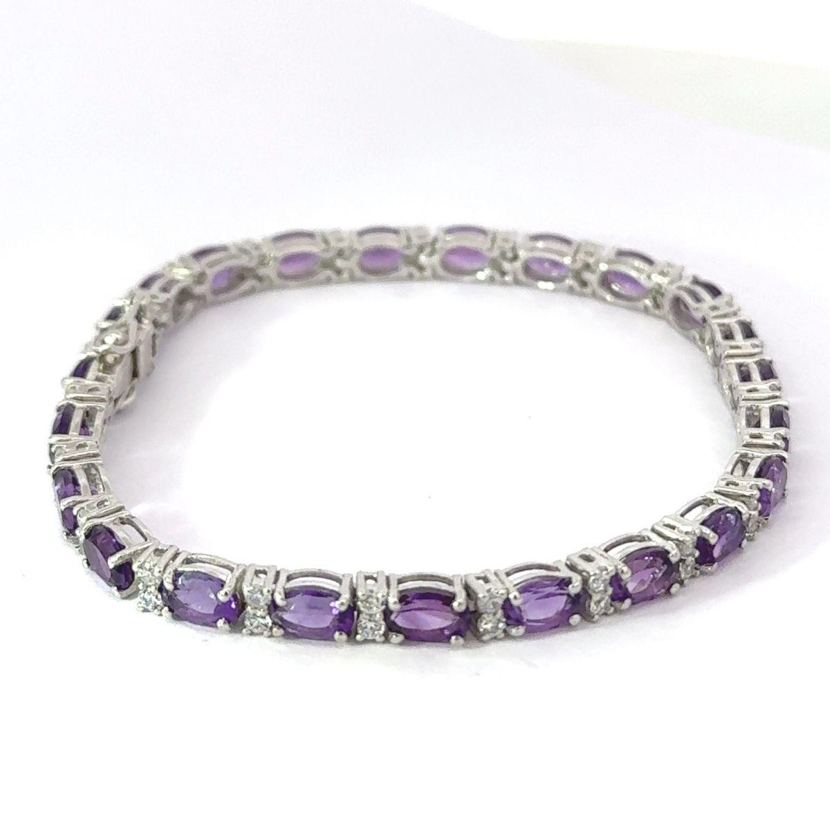 Women's 13.75 Carats Amethyst Tennis Bracelet Oval Cut in 925 Silver Jewelry fo Her For Sale