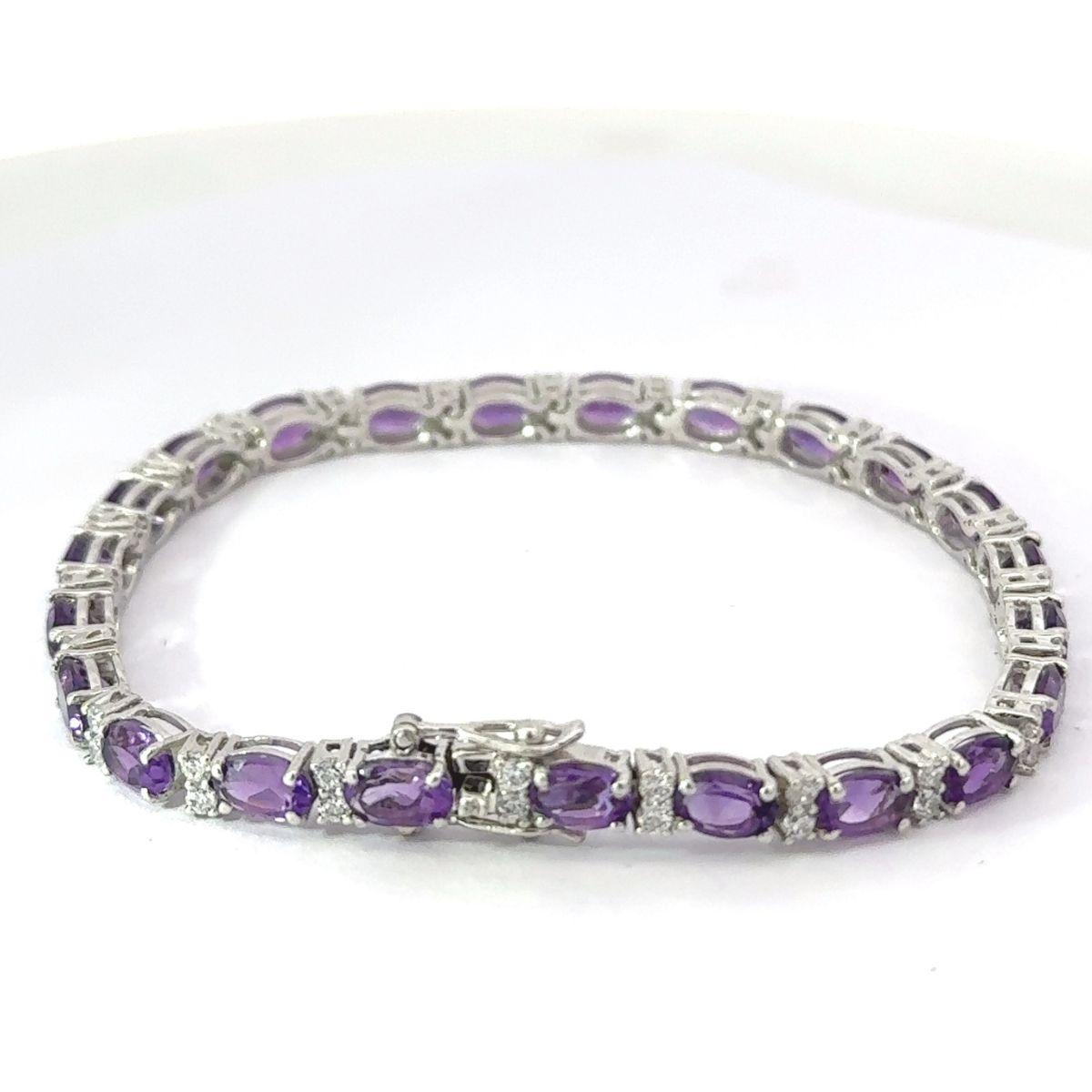 13.75 Carats Amethyst Tennis Bracelet Oval Cut in 925 Silver Jewelry fo Her For Sale 2
