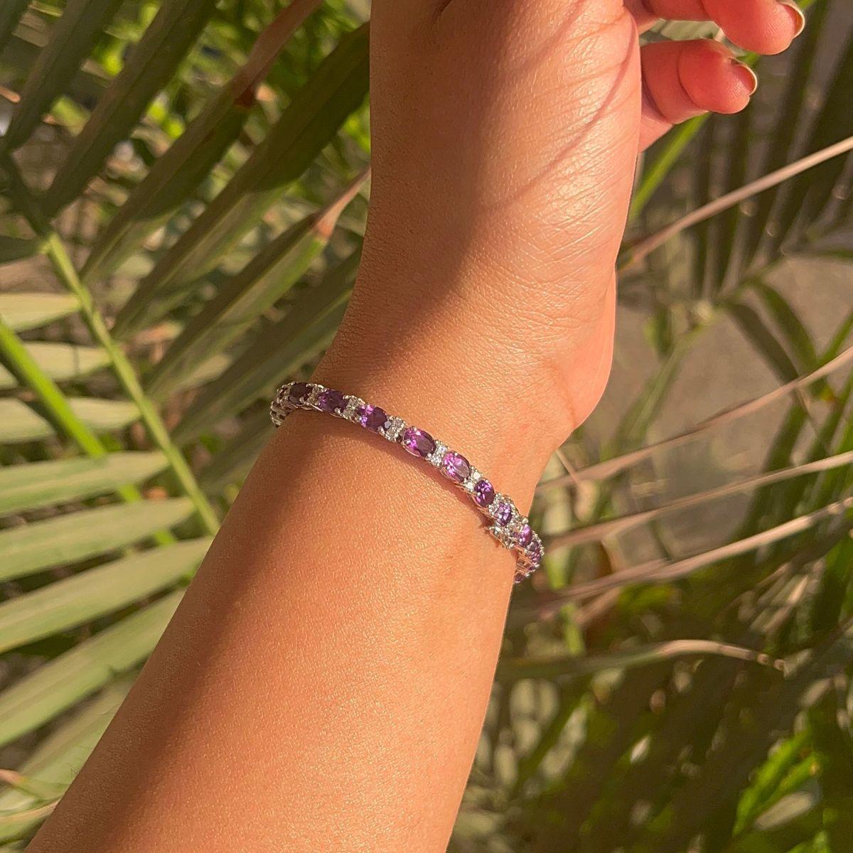13.75 Carats Amethyst Tennis Bracelet Oval Cut in 925 Silver Jewelry fo Her For Sale 3