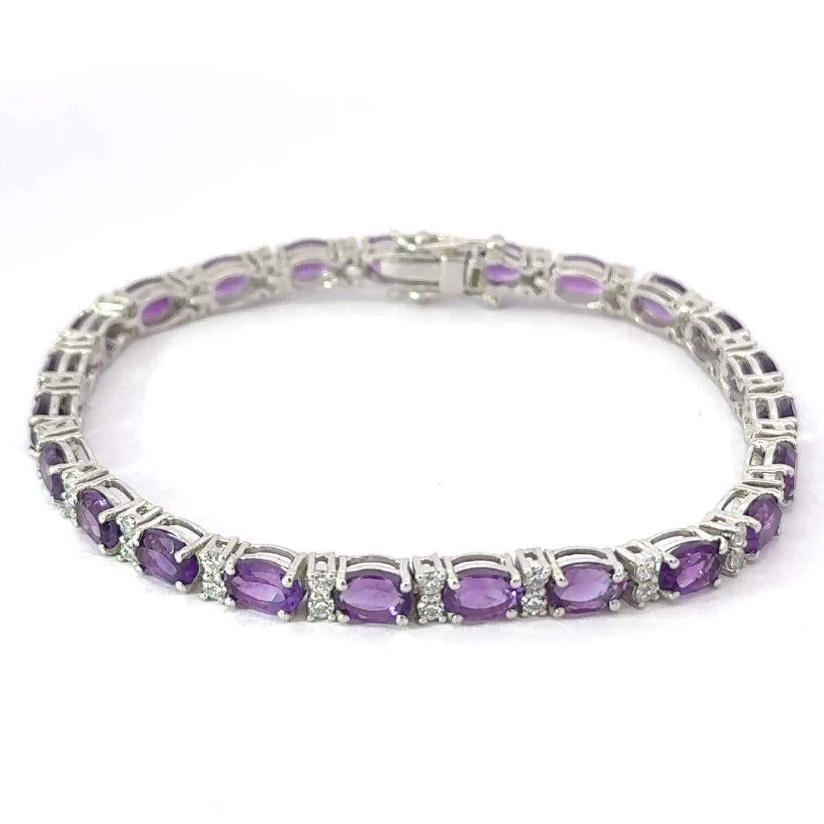 13.75 Carats Amethyst Tennis Bracelet Oval Cut in 925 Silver Jewelry fo Her For Sale 4