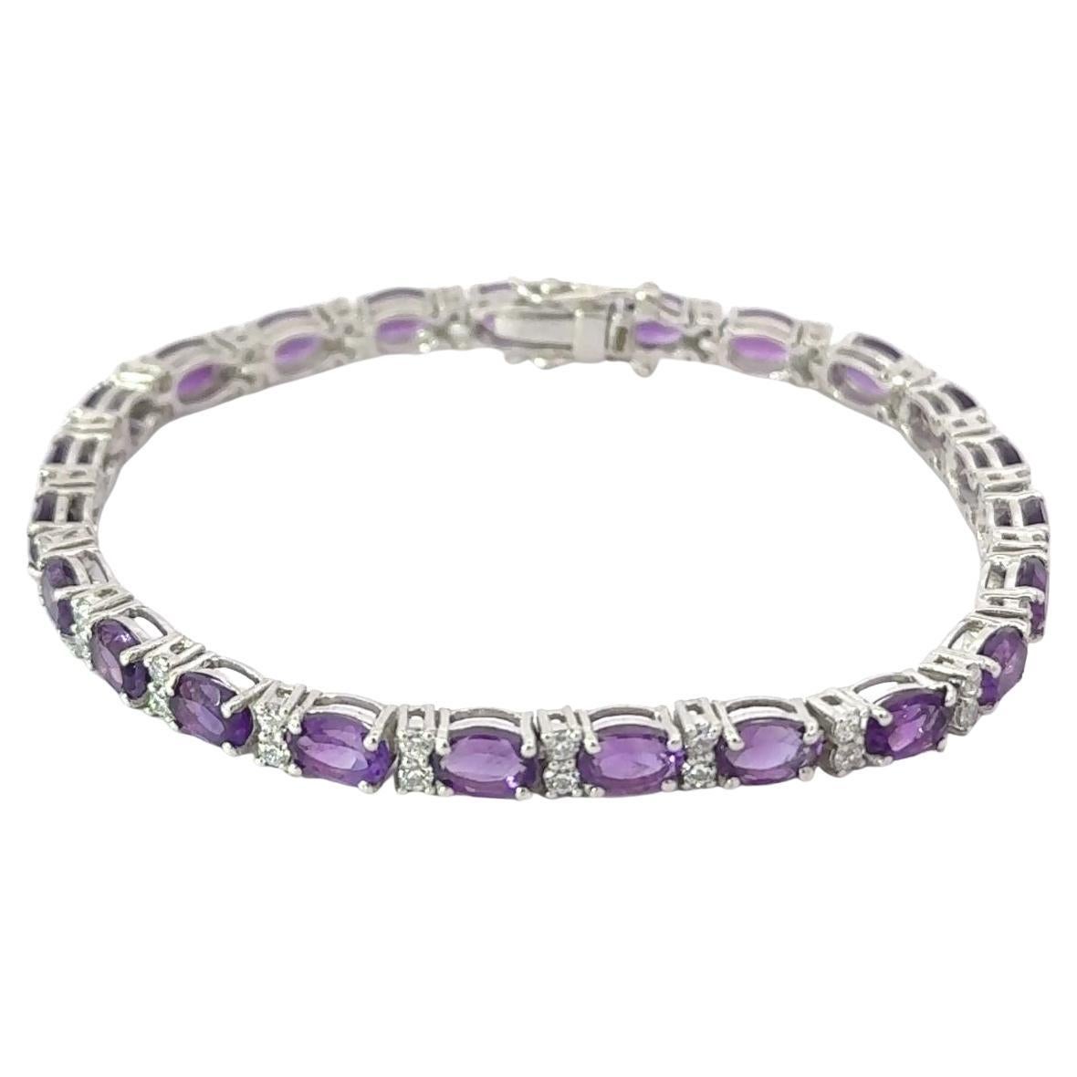 13.75 Carats Amethyst Tennis Bracelet Oval Cut in 925 Silver Jewelry fo Her For Sale
