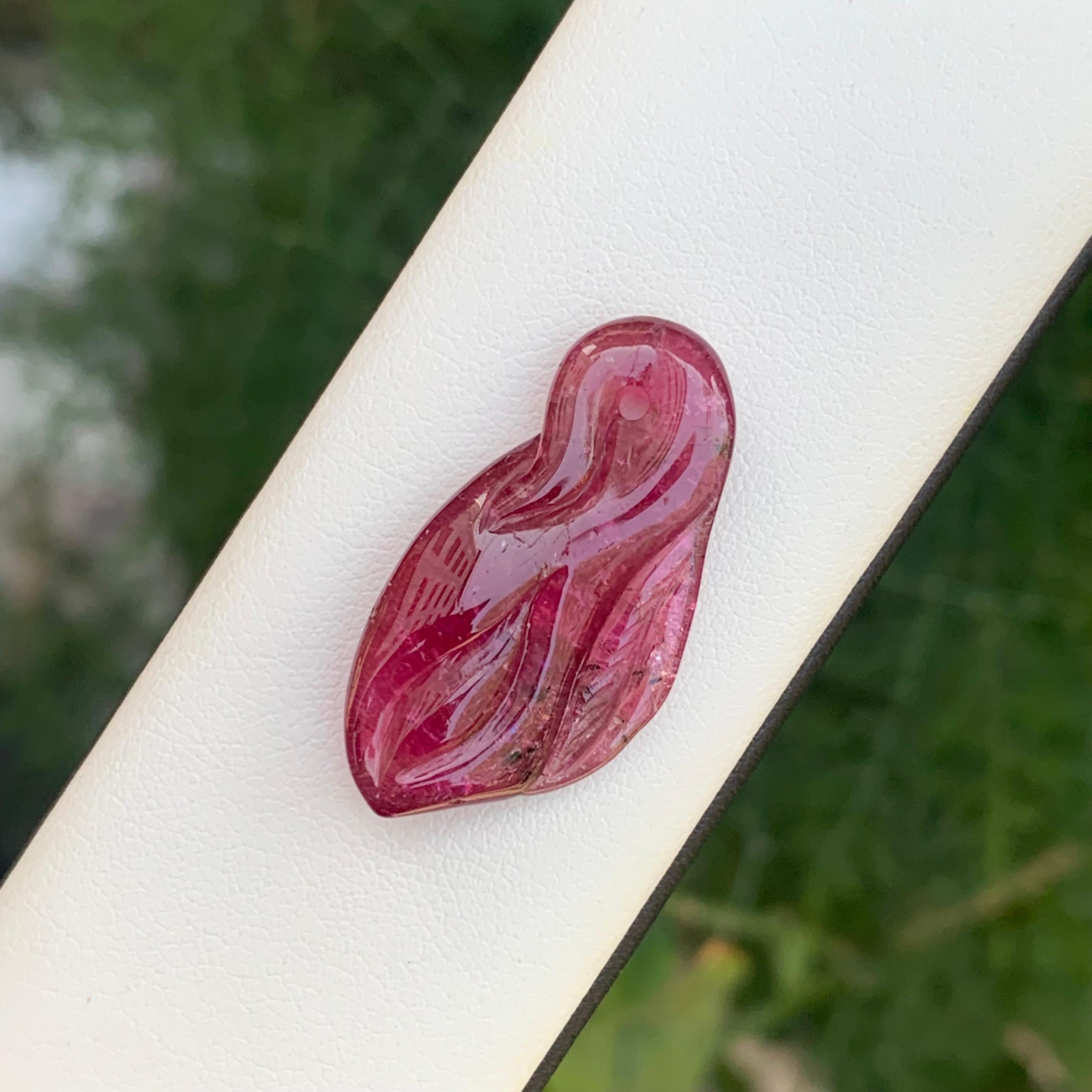 Adam Style 13.75 Carats Natural loose Rubellite Tourmaline Drilled Carving From Madagascar For Sale