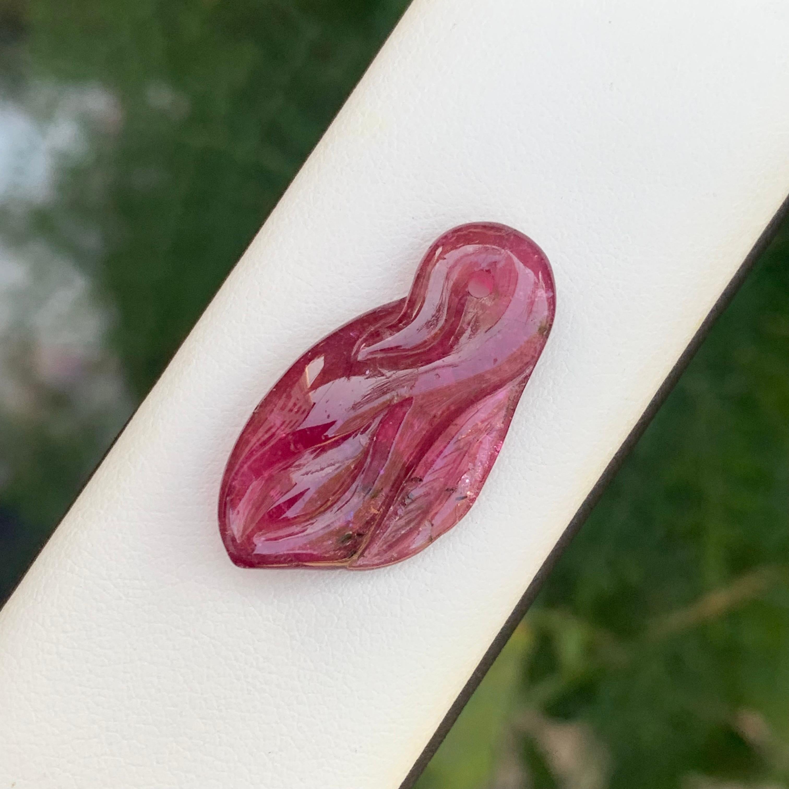 Contemporary 13.75 Carats Natural loose Rubellite Tourmaline Drilled Carving From Madagascar For Sale