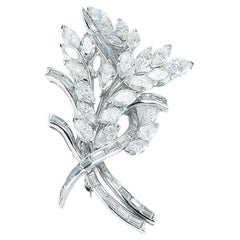 13.75 CTTW Vintage Leaf And Branch Marquise And Baguette Diamond Pin In Platinum