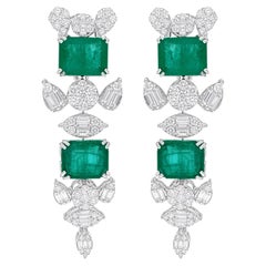 13.75ct Zambian Emerald 3.7ct SI/H Diamond Dangle Earrings 18k White Gold