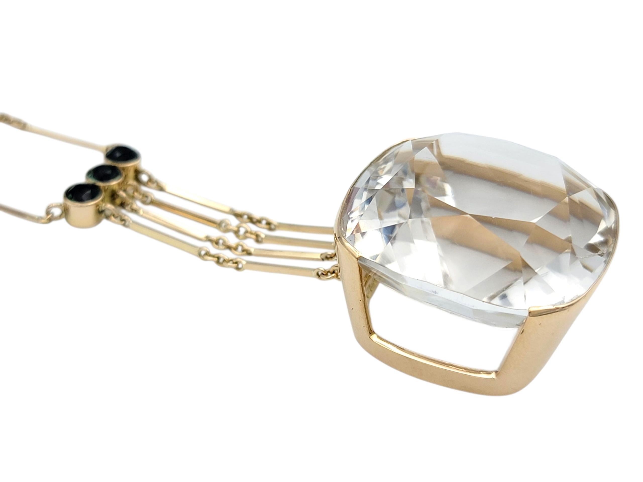137.64 Carat Square Cushion Rock Crystal Quartz Necklace with Green Tourmaline Bon état - En vente à Scottsdale, AZ