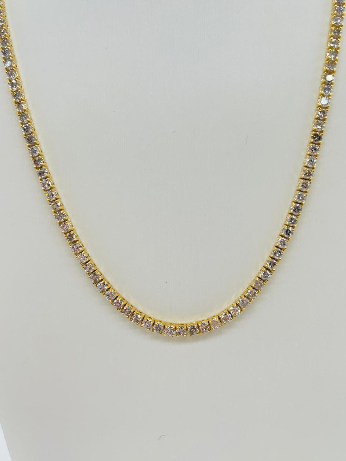 Brilliant Cut 13.77 Carat Natural Diamond Tennis Necklace in 14K Yellow Gold 18