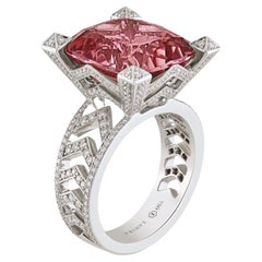 13.77 Carat Pink Tourmaline and Diamond Chevron Cocktail Ring in 18K White Gold