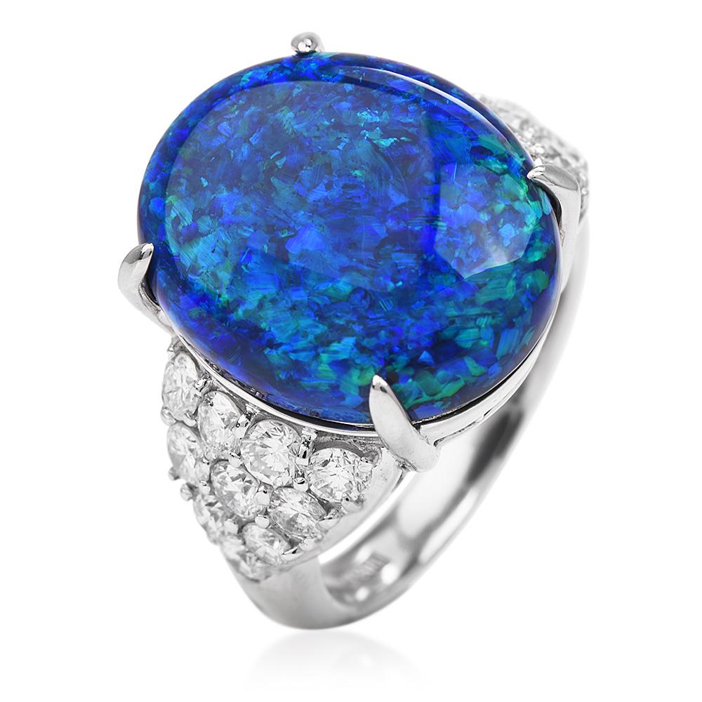 13.78 Carats Black Opal Diamond Platinum Cocktail Ring In Excellent Condition For Sale In Miami, FL