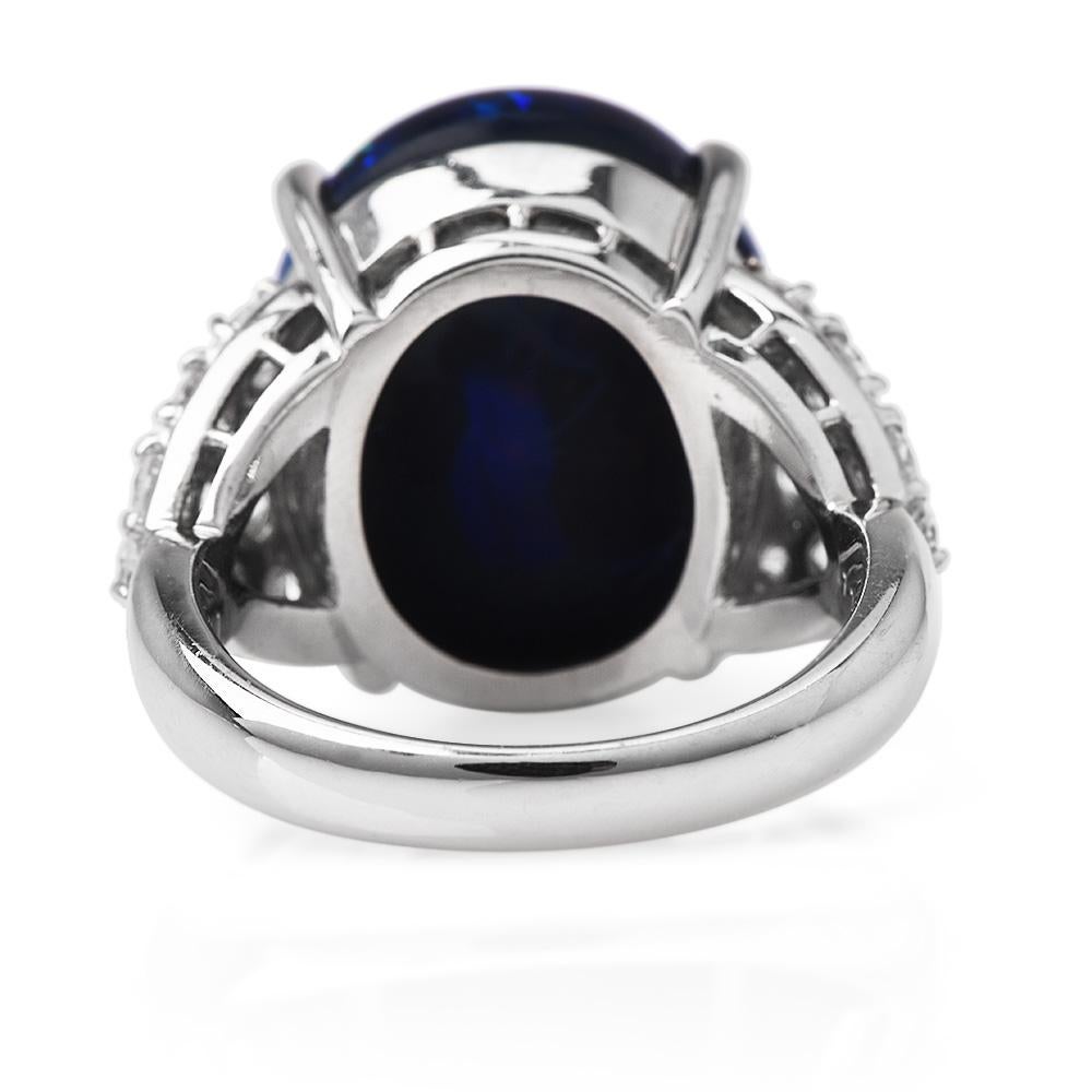13.78 Carats Black Opal Diamond Platinum Cocktail Ring For Sale 2
