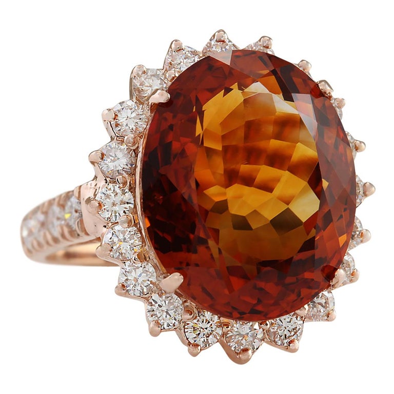13.79 Carat Natural Citrine 18 Karat Rose Gold Diamond Ring For Sale at ...