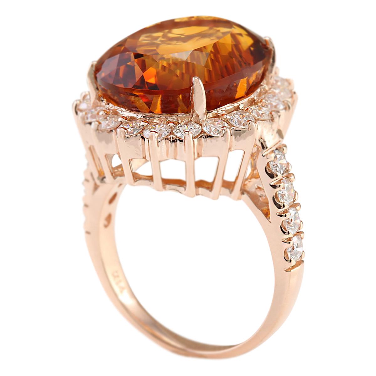 Oval Cut Citrine Diamond Ring In 14 Karat Rose Gold  For Sale