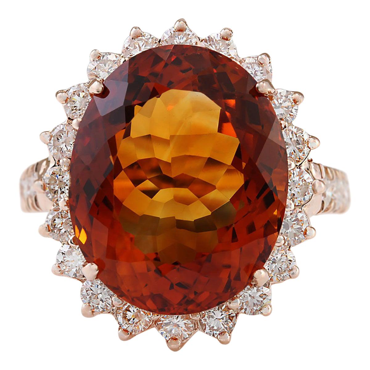 Bague en or rose 14 carats avec citrine et diamants 