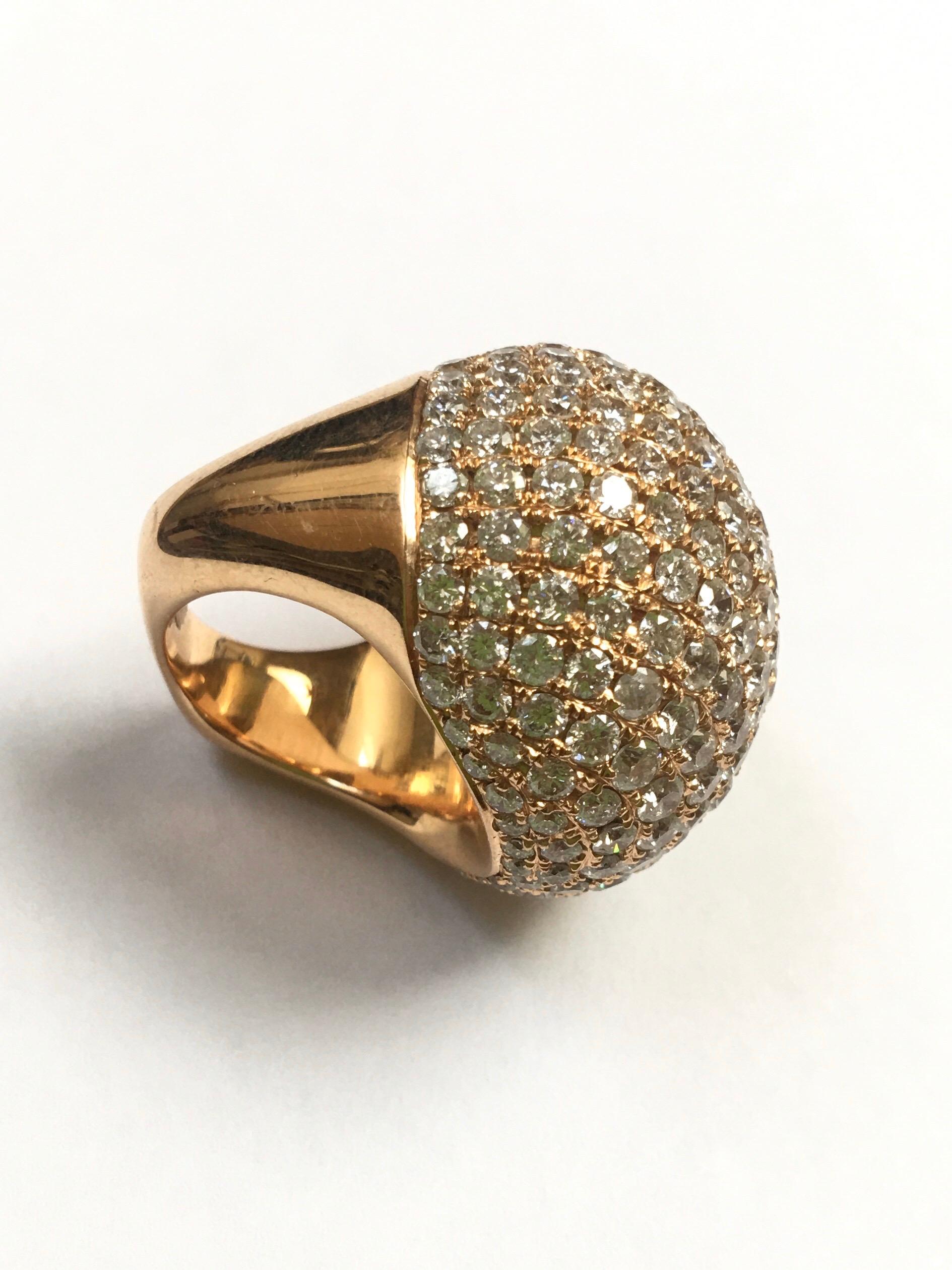 13.79 Carat Round Cut Diamond Bombe Ring in 18 Karat Rose Gold For Sale 1
