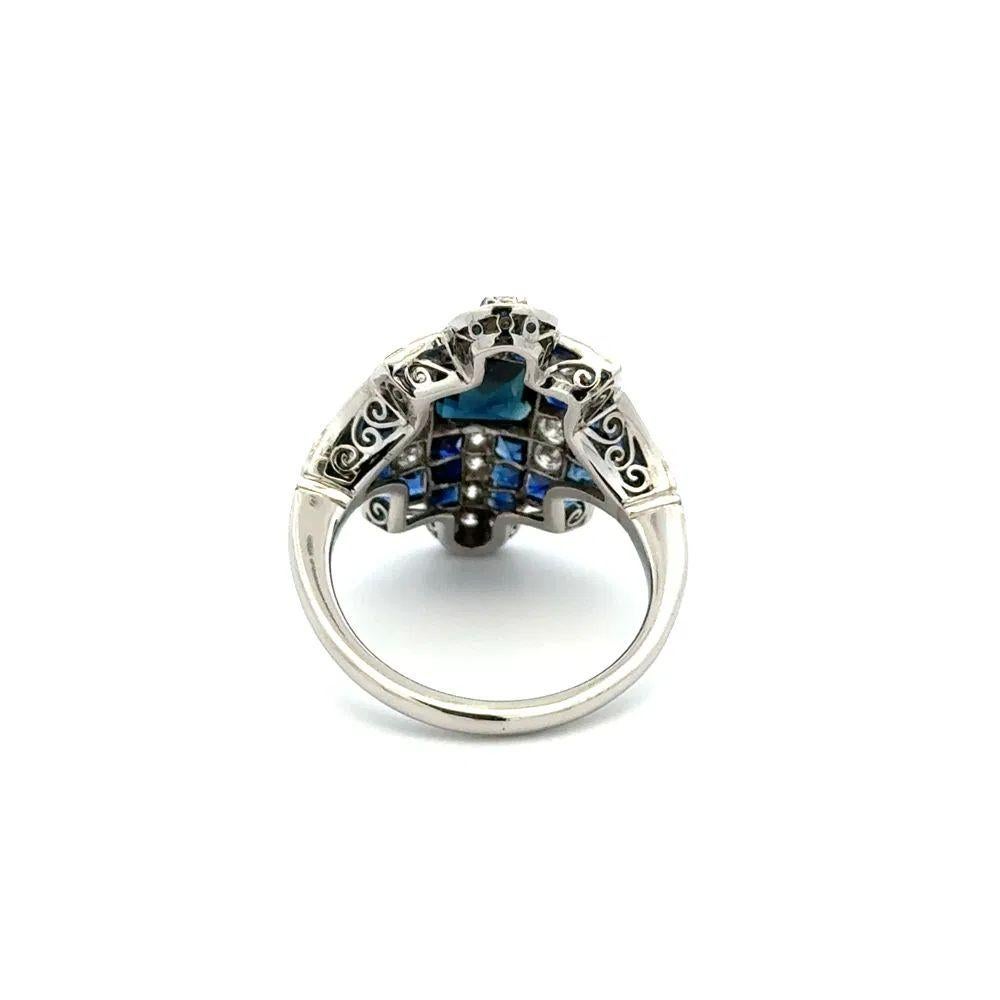 Mixed Cut 1.37Carat Square Sapphire Diamond and Sapphires Platinum Statement Cocktail Ring For Sale