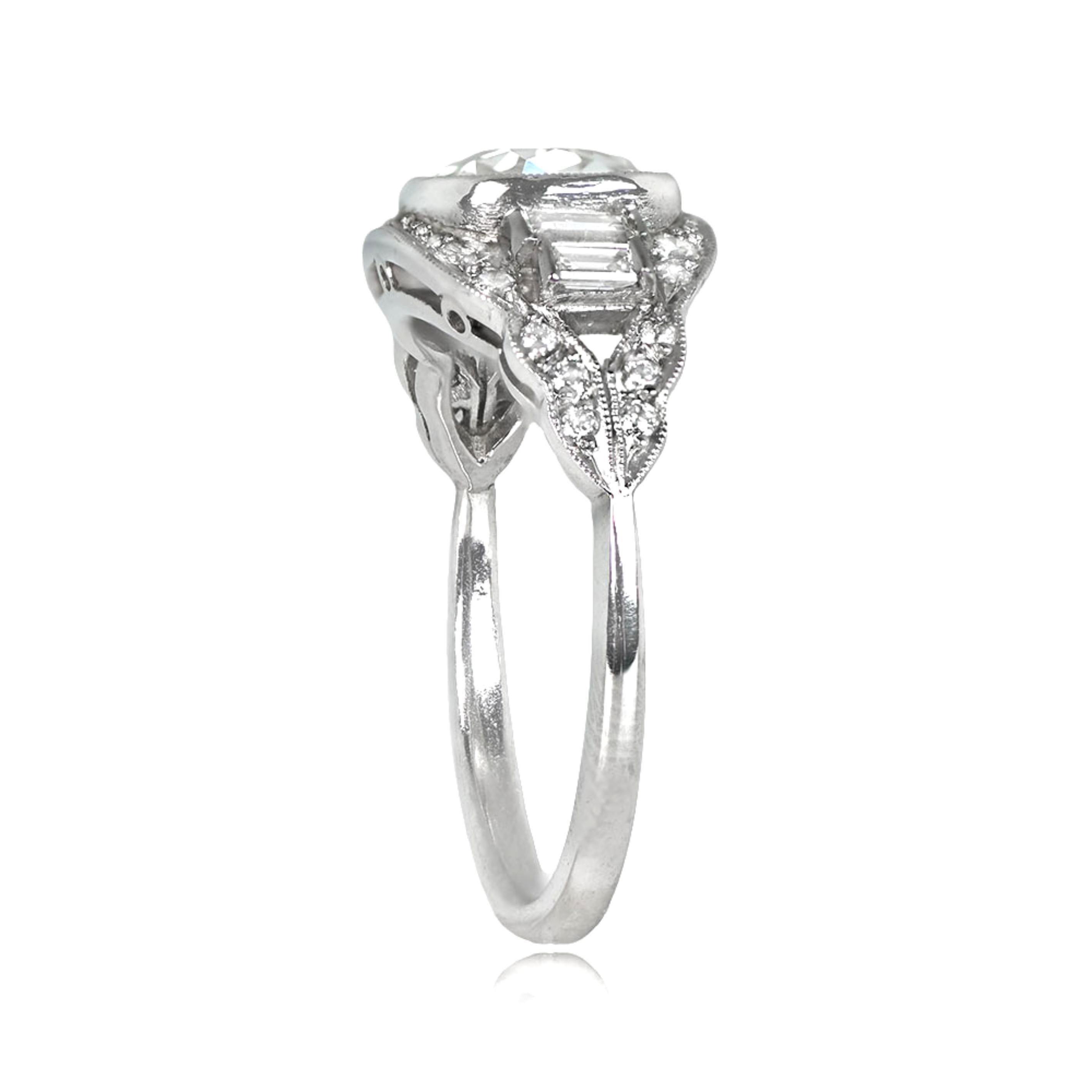 Art Deco 1.37 Carat Cushion-Cut Diamond Engagement Ring, Platinum For Sale