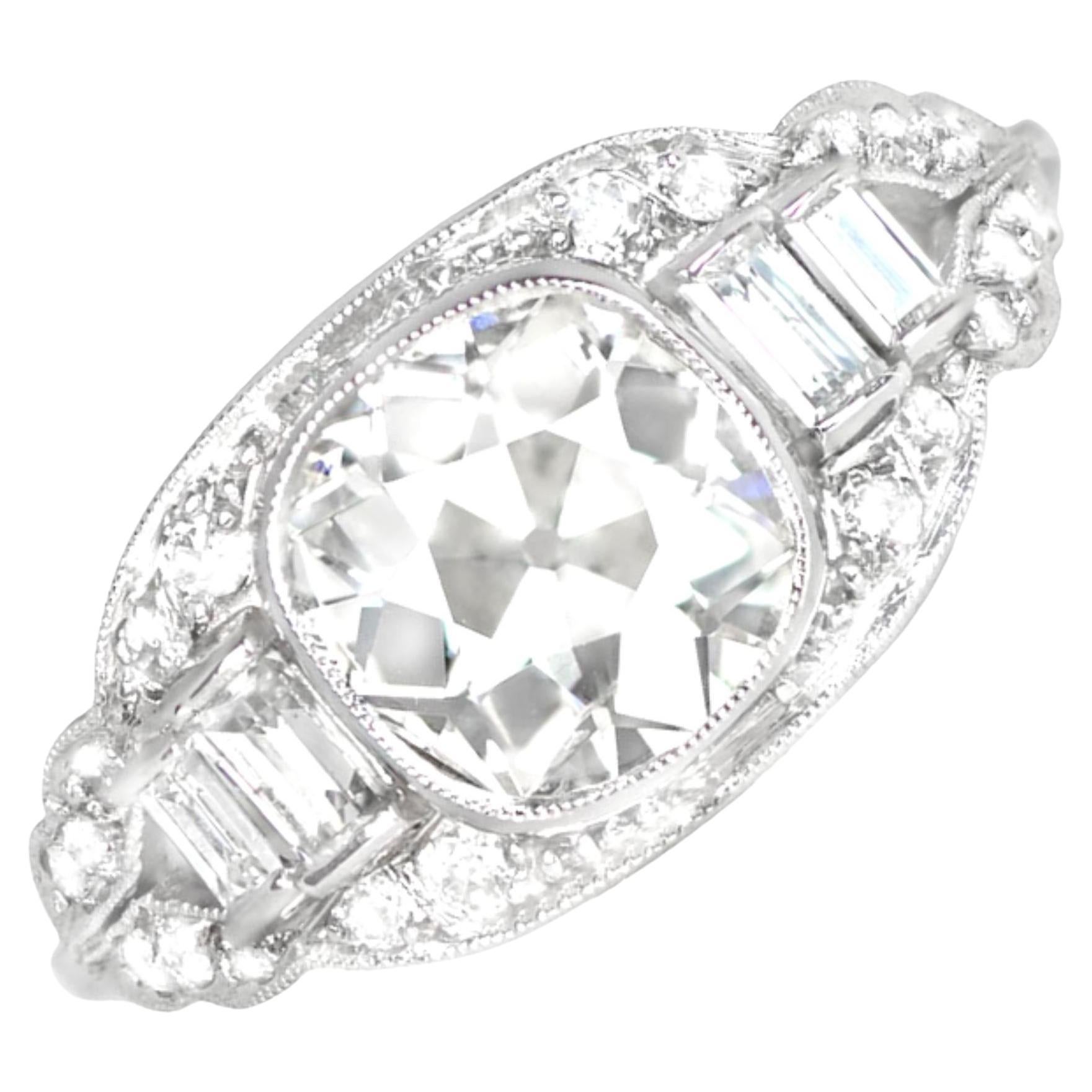 Bague de fiançailles en platine, diamant taille coussin de 1,37ct