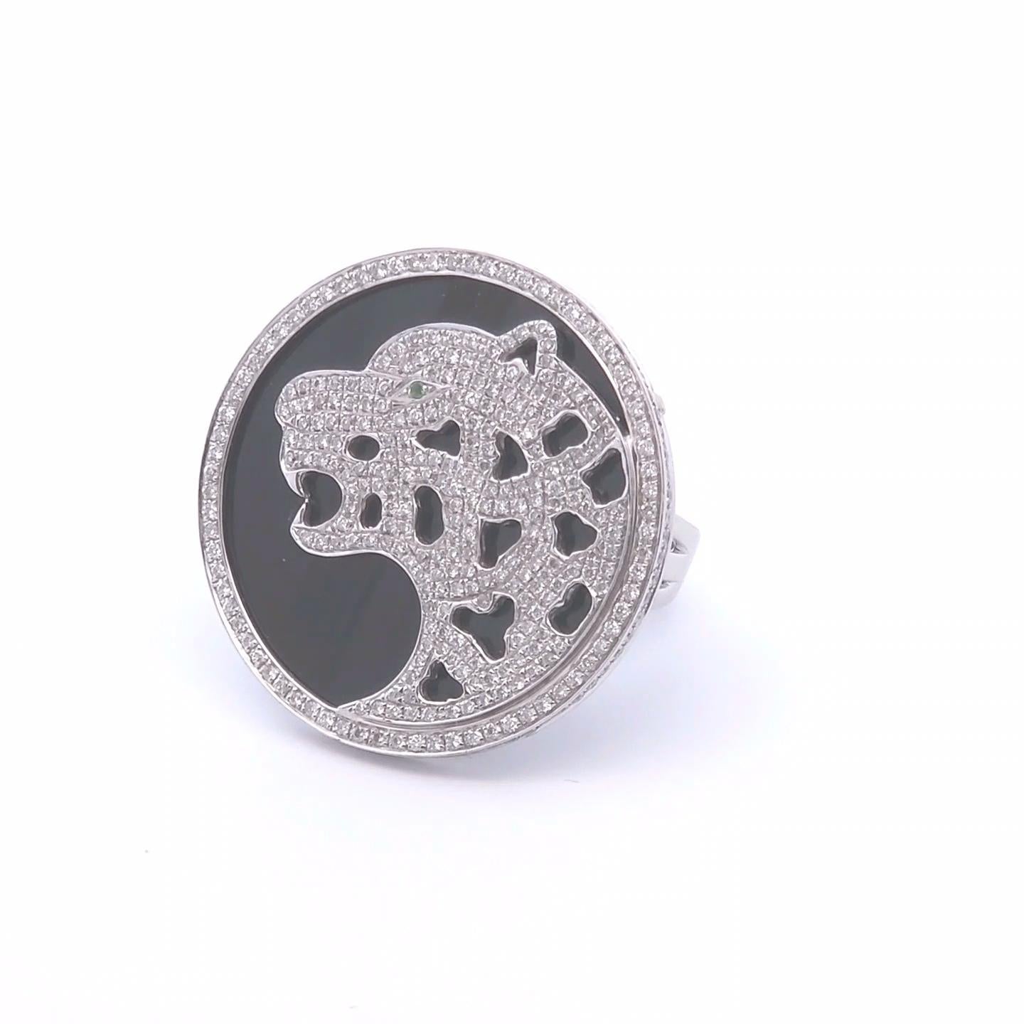 Anello Tigre con diamante da 1,37 carati in oro bianco 18 carati In condizioni Nuovo in vendita a Tustin, CA