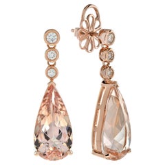 13.70 ct. Morganite and Diamond Drop Earrings in 18K Rose Gold