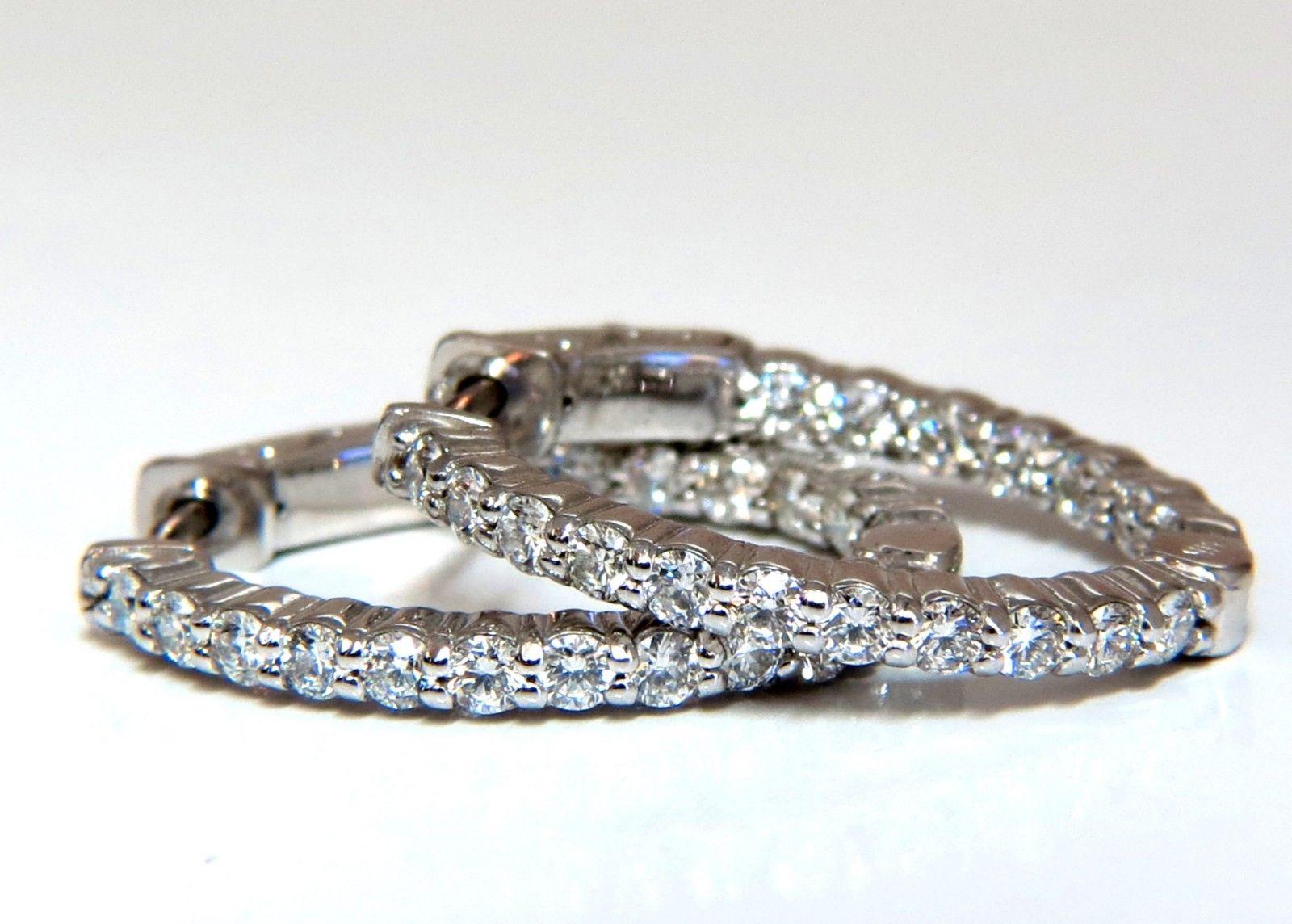 1.37ct natural round diamonds elongated inside out hoop earrings button 14 karat In New Condition In New York, NY