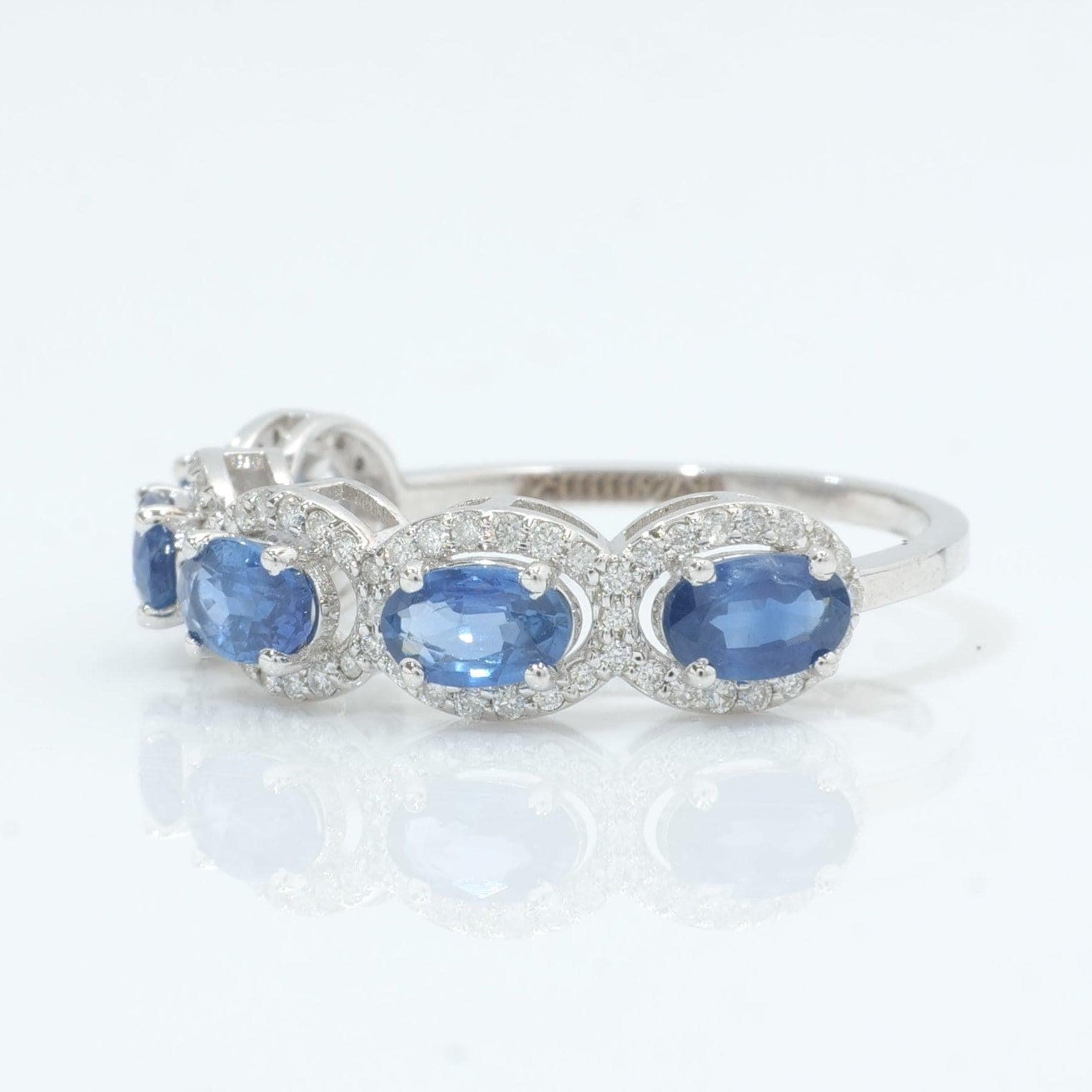 1,37ct Oval Blauer Saphir Diamant Eternity Ring in 14K Solid Gold (zertifiziert) (Rundschliff) im Angebot