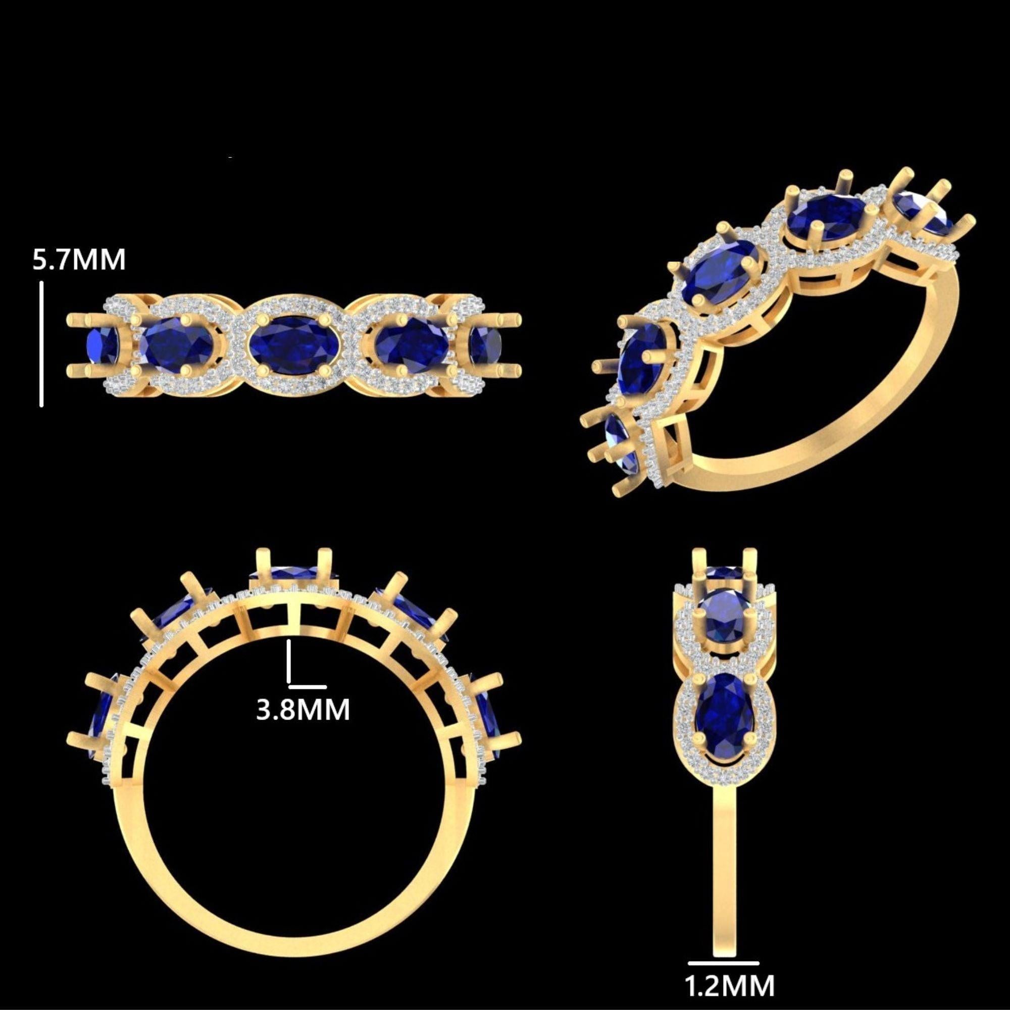 1,37ct Oval Blauer Saphir Diamant Eternity Ring in 14K Solid Gold (zertifiziert) im Angebot 2