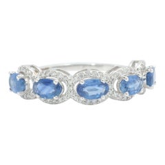 1,37ct Oval Blauer Saphir Diamant Eternity Ring in 14K Solid Gold (zertifiziert)