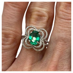 1.37ct Oval Emerald & Round Diamond Ring in 18KT White Gold