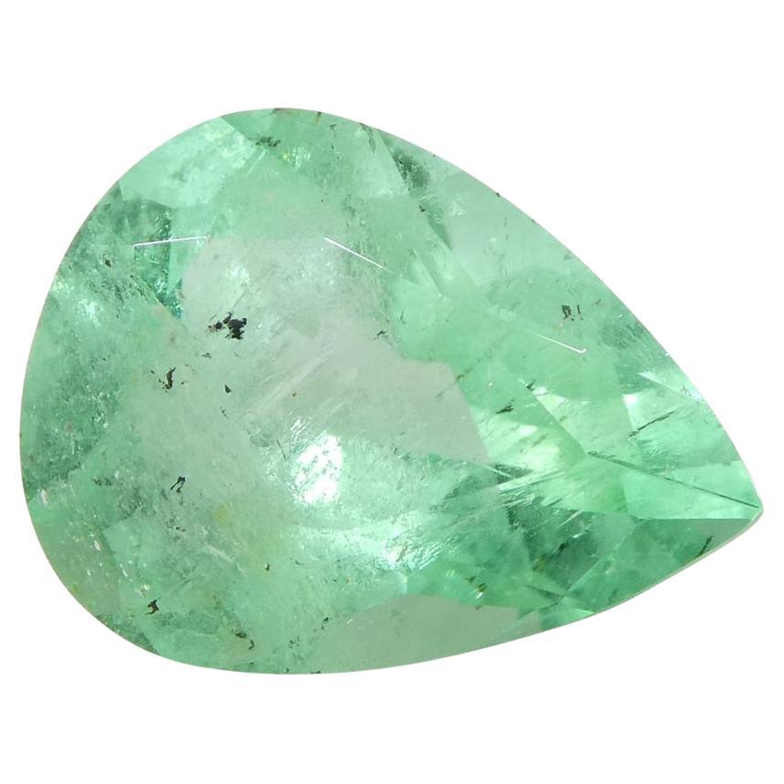 1.37ct Pear Green Emerald from Colombia For Sale