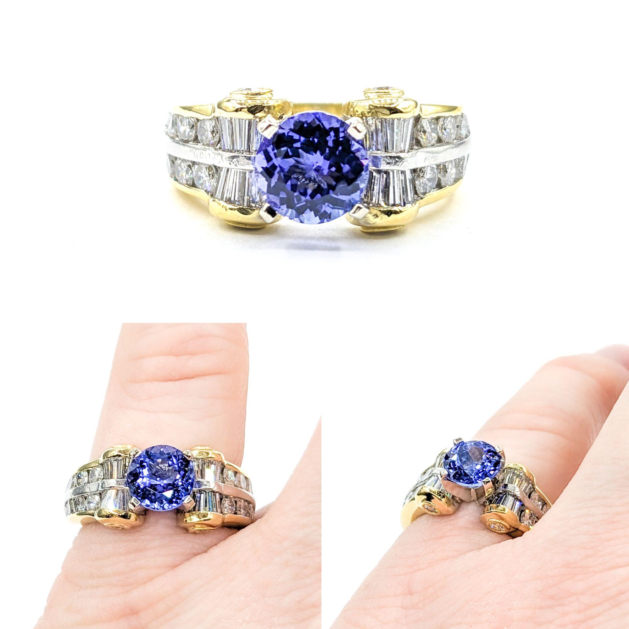 1.37ct Tanzanite & 1.16ctw Diamond Ring In Two-Tone Gold & Platinum

This exquisite Gemstone Fashion Ring, crafted in an elegant 18k tyellow gold and platinum two-tone design, showcases a captivating 1.37ct tanzanite centerpiece. Complemented by